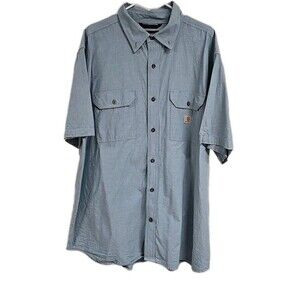 Carhartt Loose Fit Button Down Short Sleeve Shirt Workwear Blue Men's Size 2XL